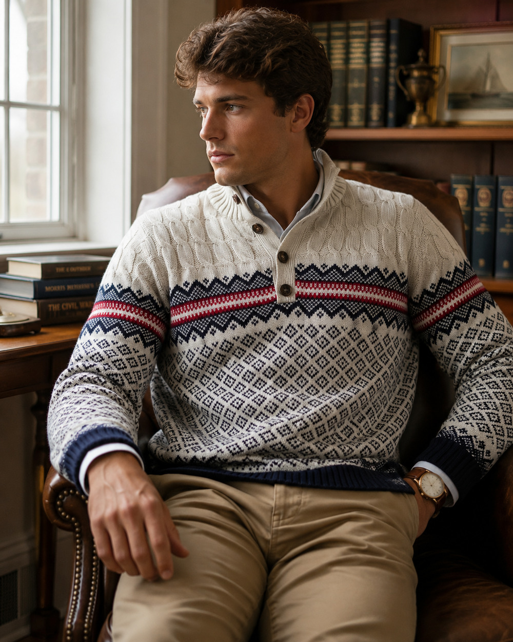 IZOD Fair Isle Nordic Sweater Cozy Old Money Preppy Grandpa Core Cabincore  XL